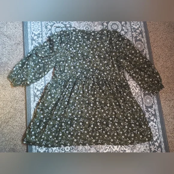 Old Navy Peasant Dress XL Mini Green Floral Balloon Sleeve Boho Forest Fairy - Picture 8 of 13